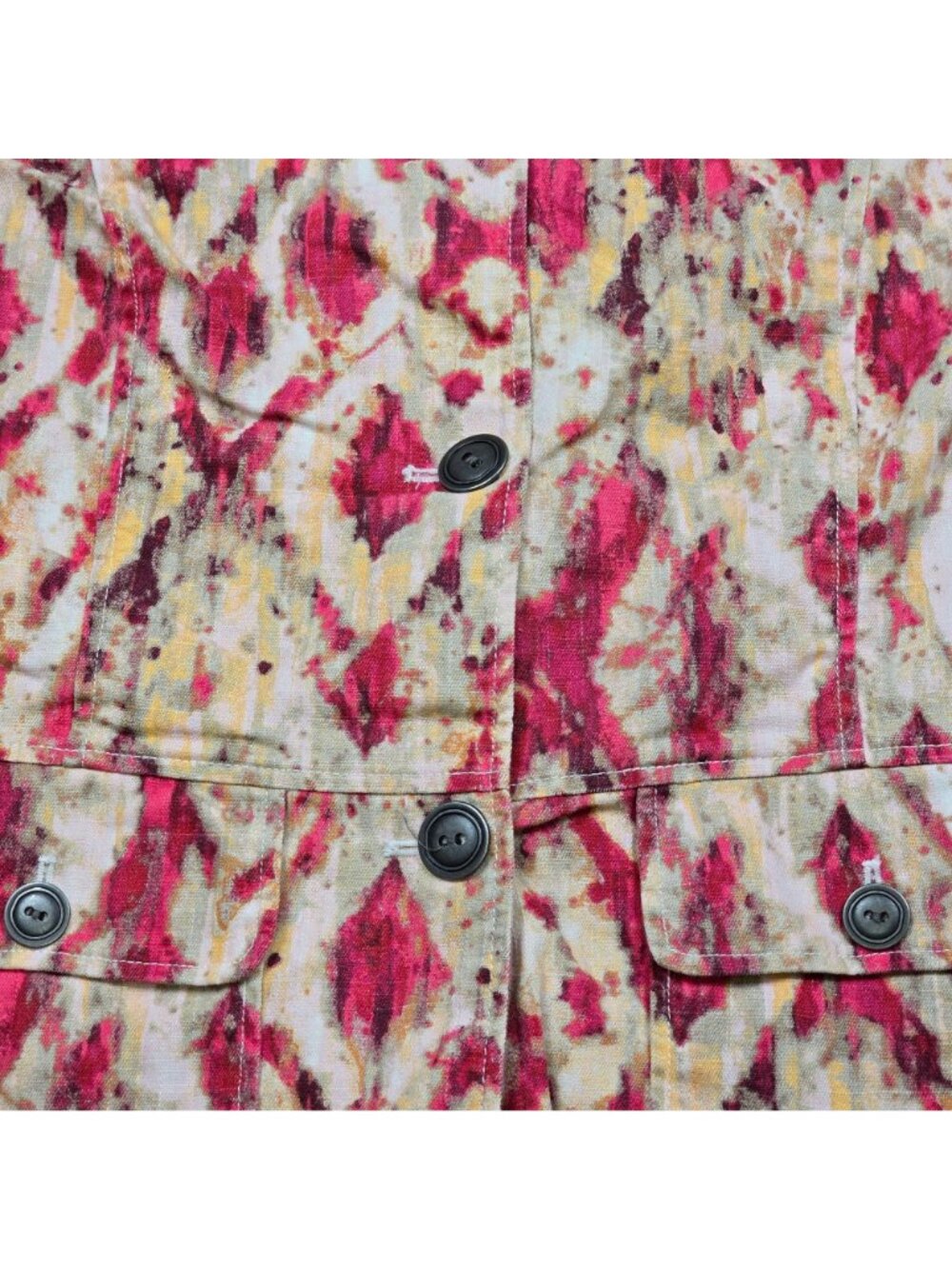 Chicos XL 3 Button-Up Jacket Top Pink Beige Abstract Ikat Linen Cotton Blend - Picture 3 of 4